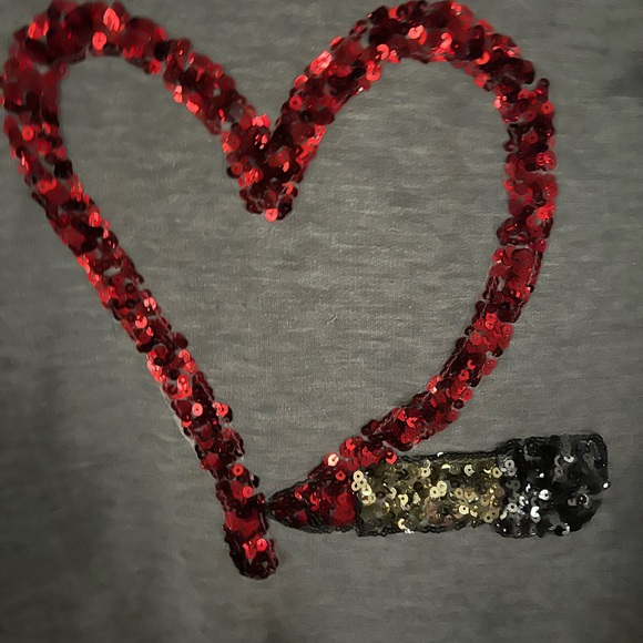 Tops - Red Sequin Heart Graphic Top